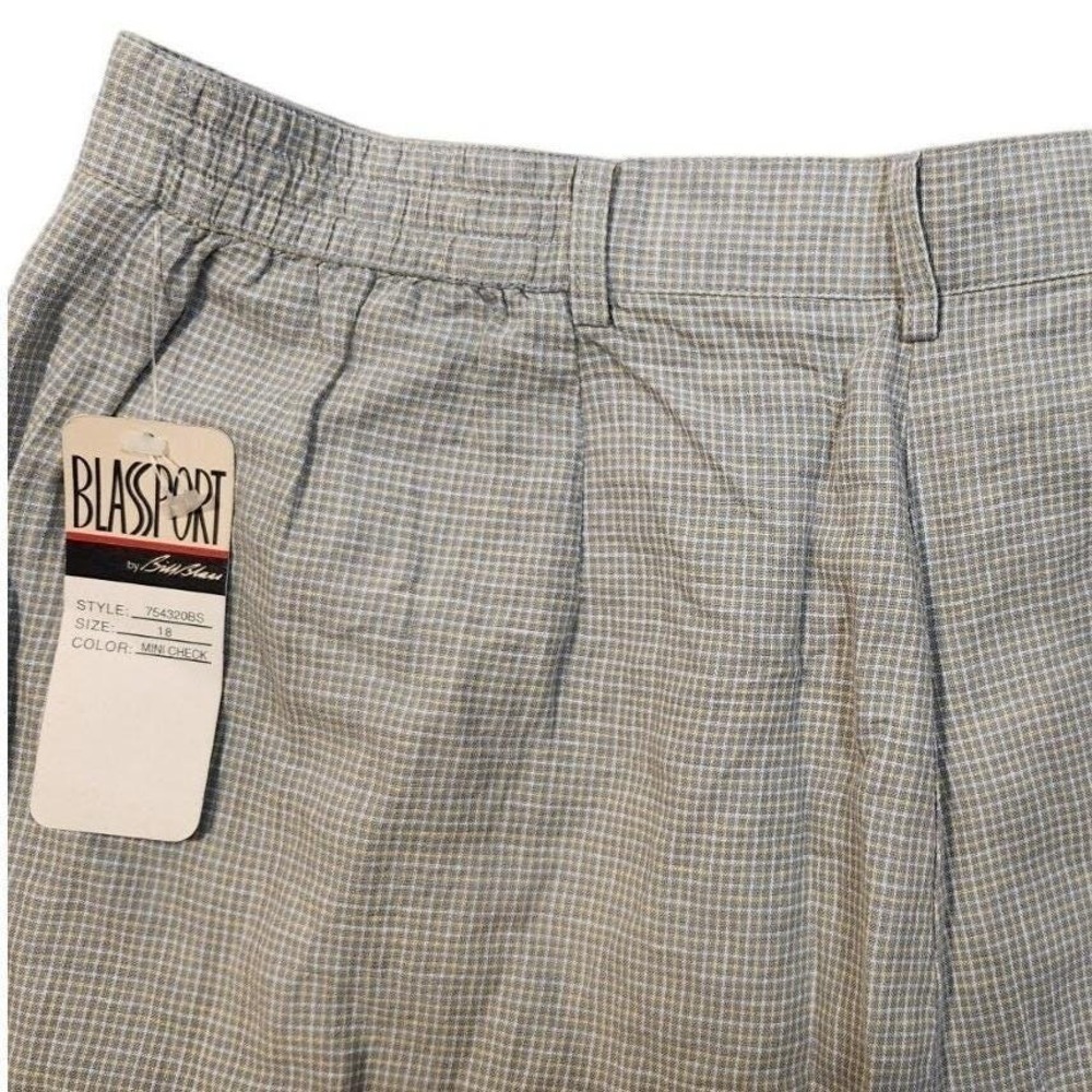 Vintage NWT Blassport Size 18 $95‎ Yellow Gray Plaid Pleated Linen Cotton Shorts